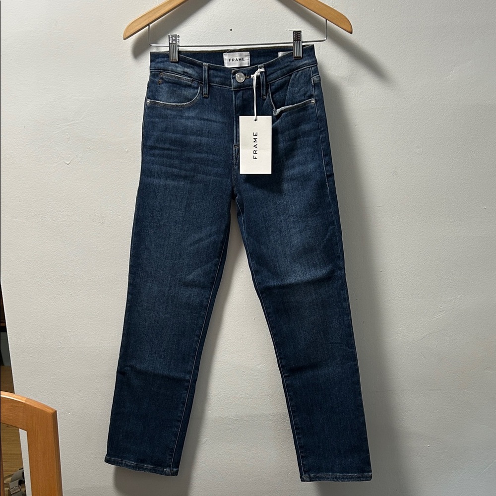 Frame Dark Le Hight Straight Cropped Blue Jeans